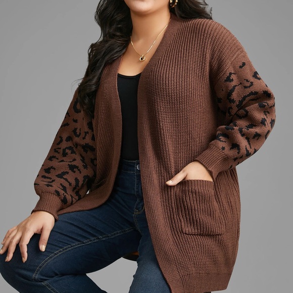 BloomChic Sweaters - Bloomchic Brown Leopard Print Lantern Sleeve Cardigan Sweater‎
